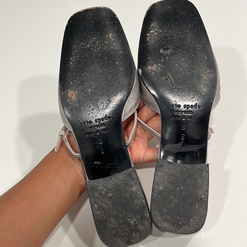 Kate Spade Soft Gray Dupioni Silk Square Toe Strap Low Heel - Picture 13 of 14
